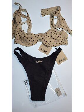SAME Los Angeles Polka Dot Bikini Set Women S Underwire Top Black High Cut Botto